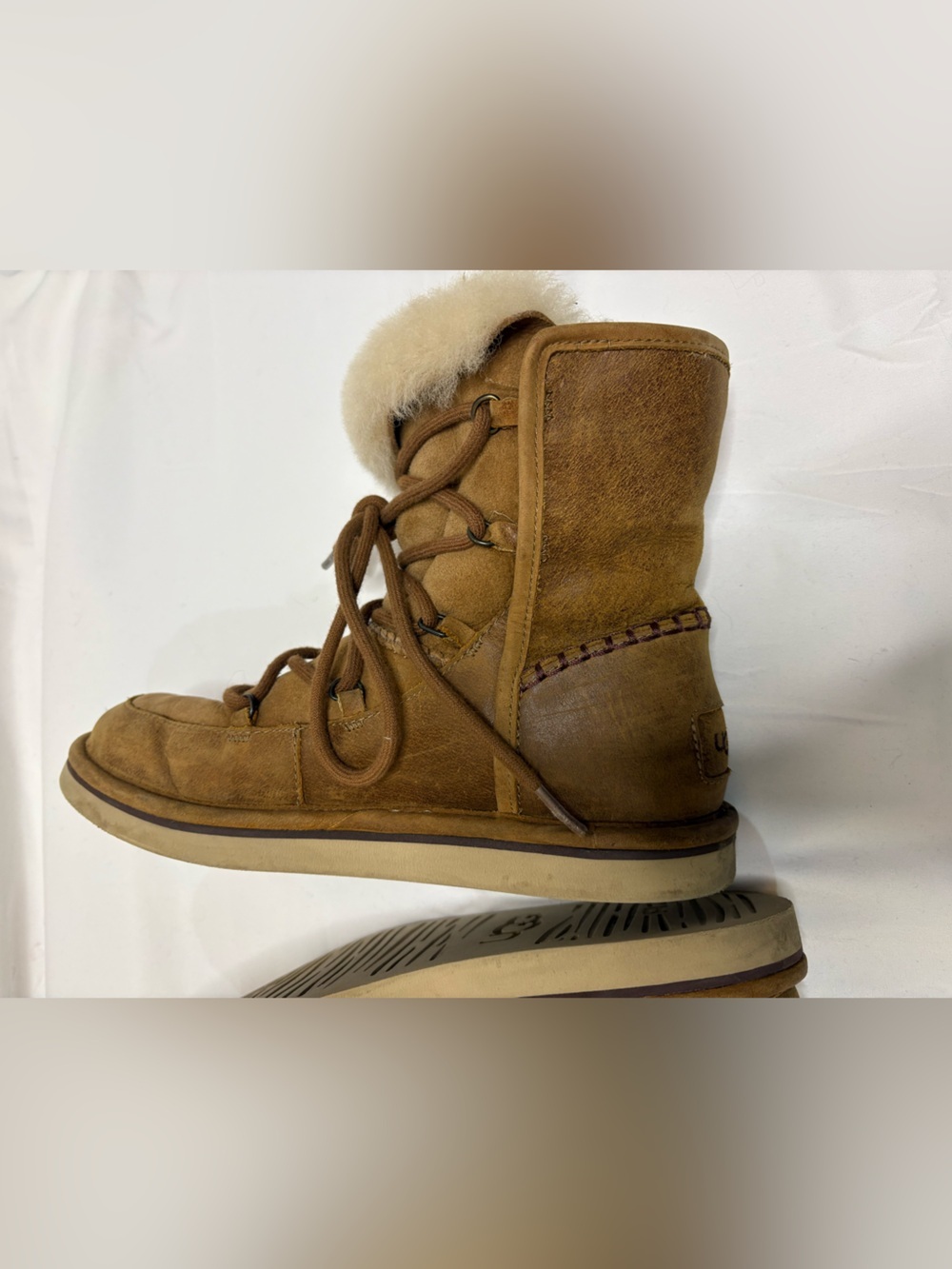 UGG Women’s 8 Lodge Chestnut Lace Up Suede Boots Cozy Winter Cabincore - Picture 9 of 12